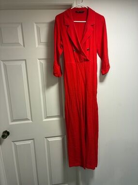 Zara Red Double-Breasted Jumpsuit